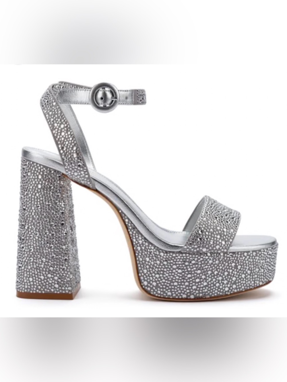 Larroude Silver Crystal Embellished Platform Sandals